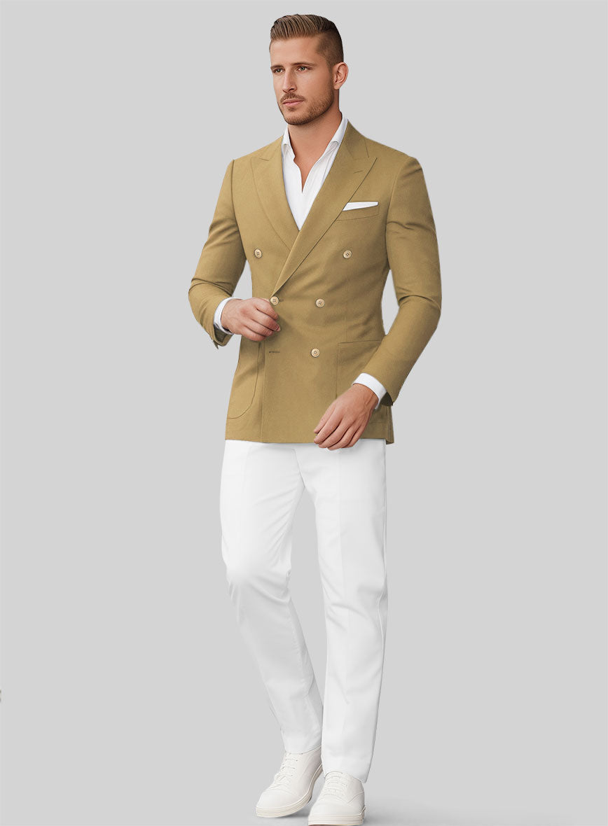 White Khaki Cotton Double Breasted Suit - StudioSuits