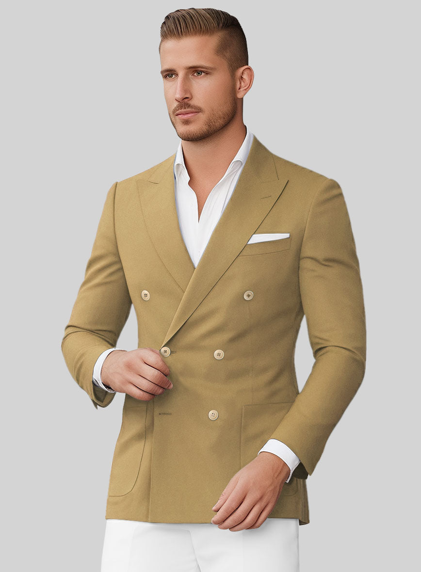 White Khaki Cotton Double Breasted Suit - StudioSuits
