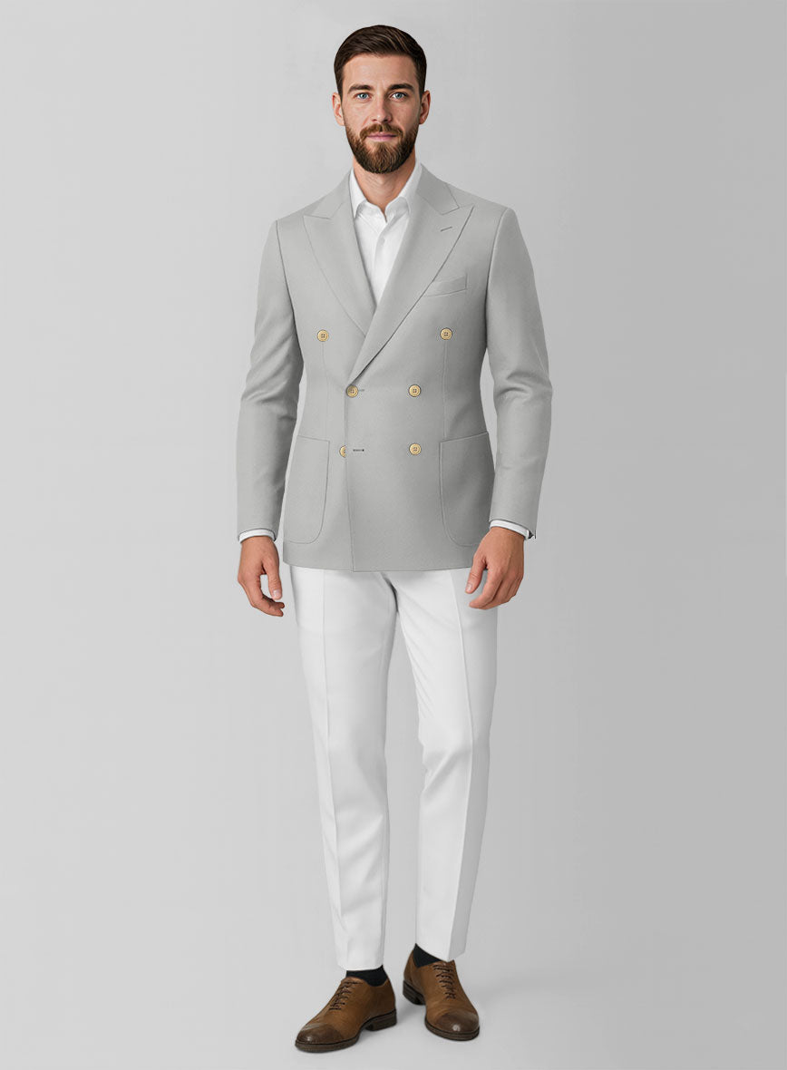 White Light gray Cotton Double Breasted Suit