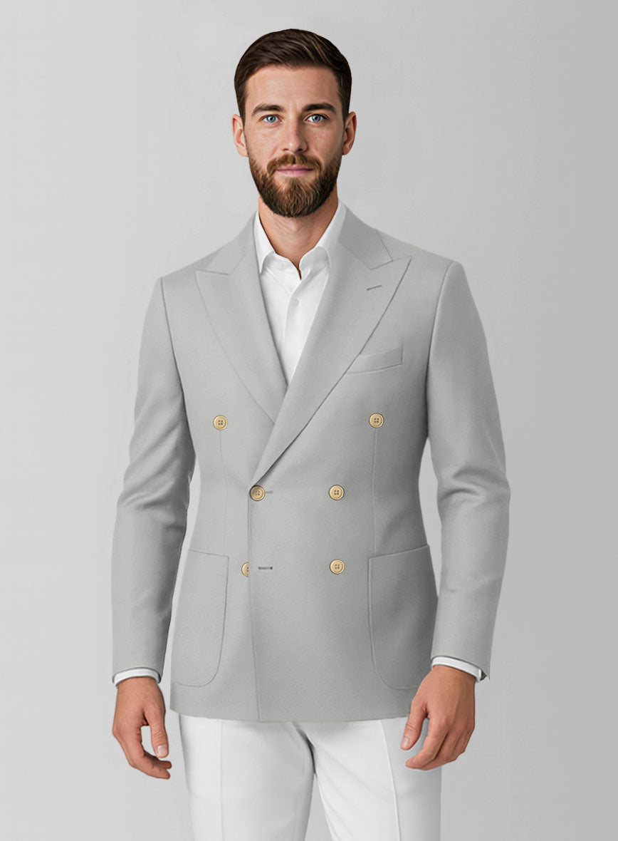 White Light gray Cotton Double Breasted Suit - StudioSuits