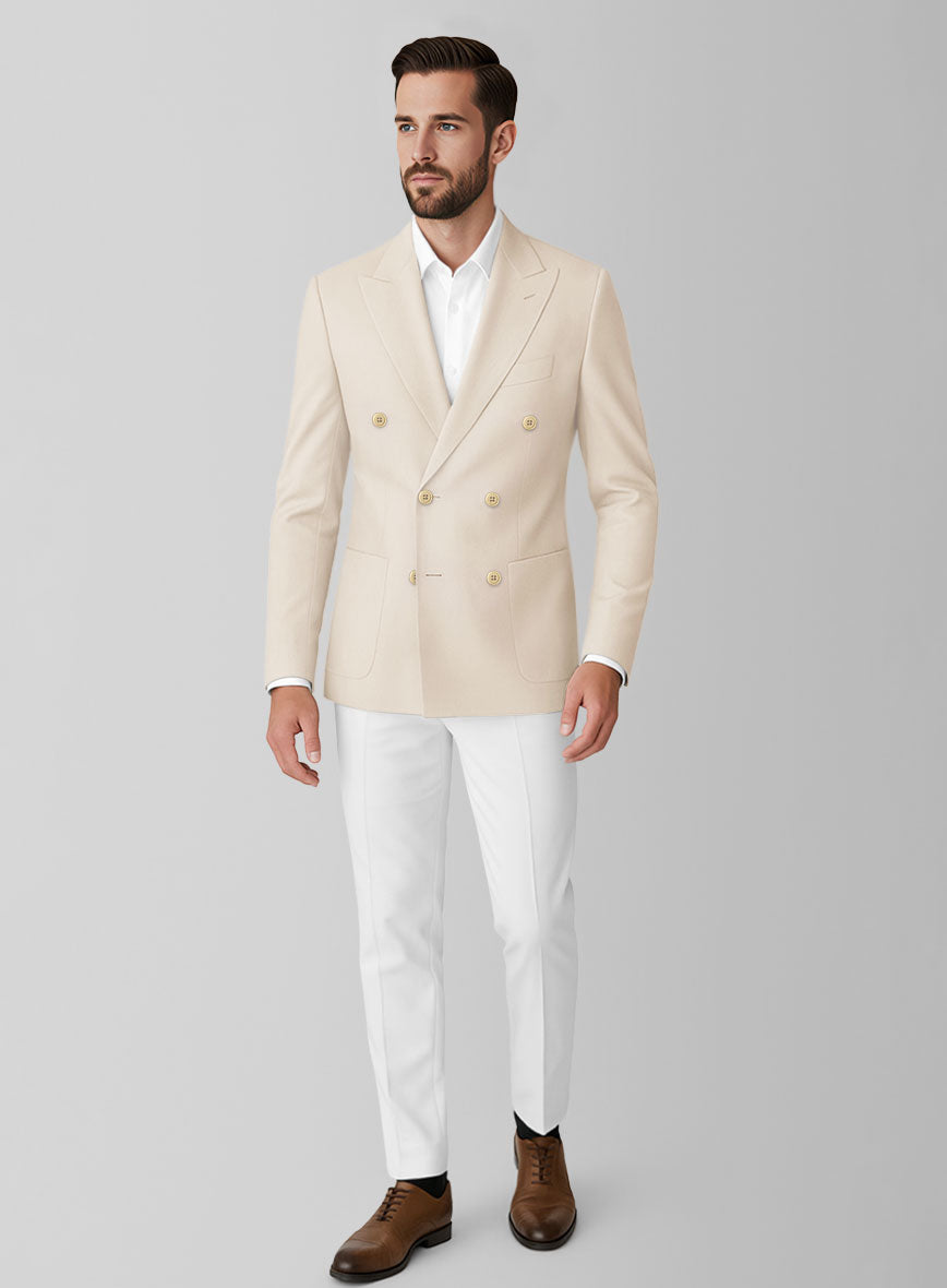 White Light Khaki Cotton Double Breasted Suit - StudioSuits