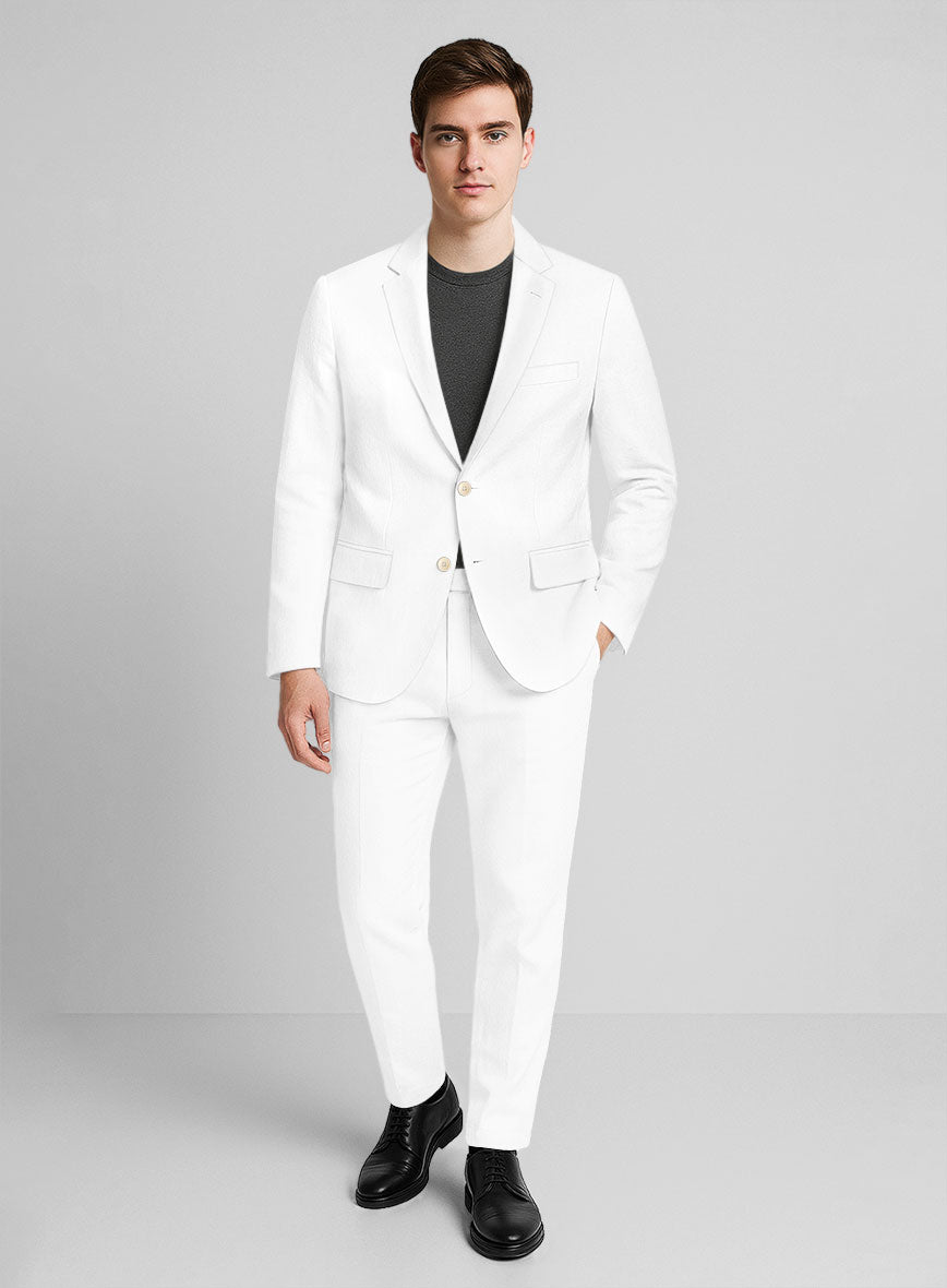 White Napoli Stretch Light Weight Cotton Suit - StudioSuits