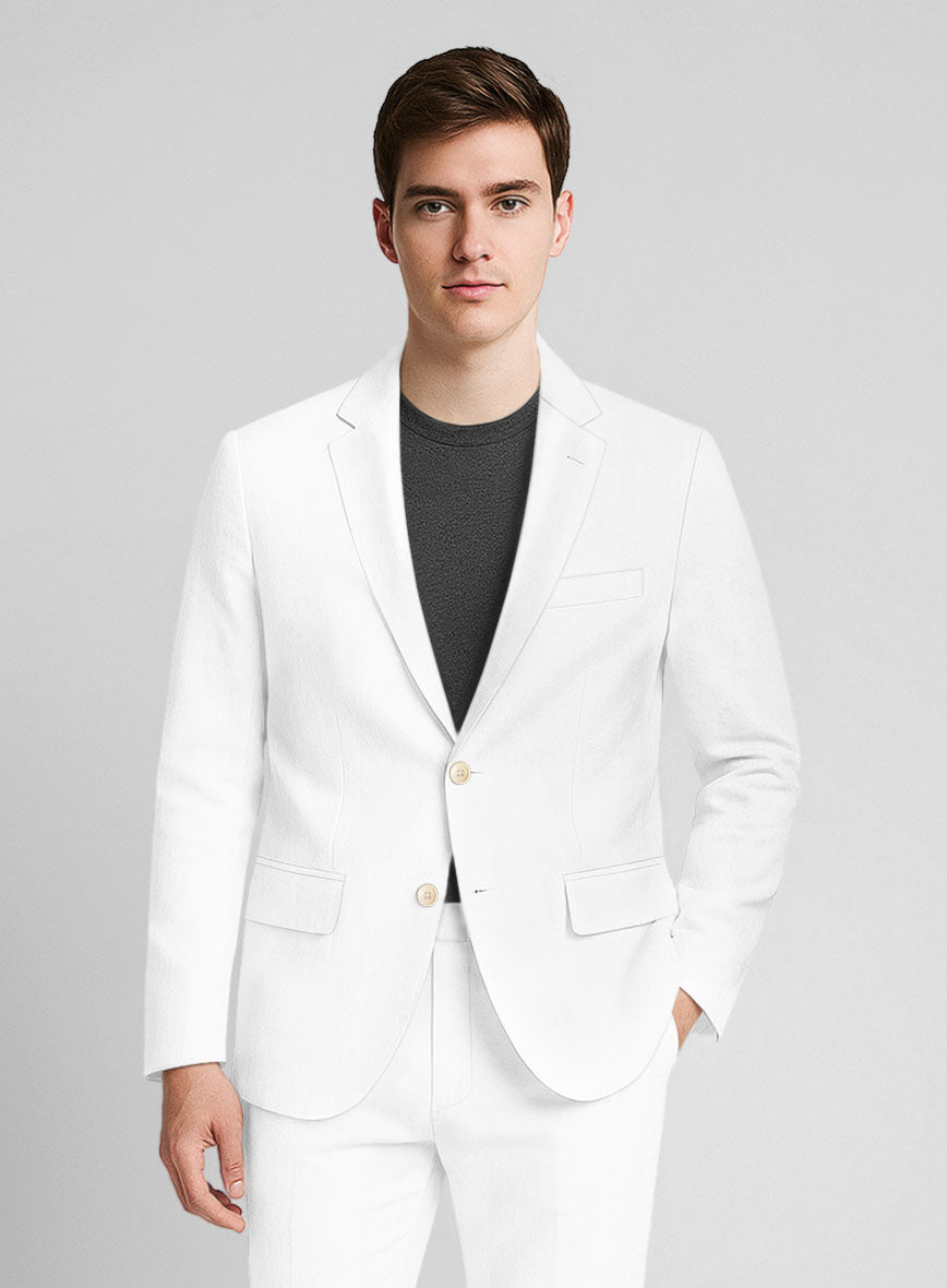 White Napoli Stretch Light Weight Cotton Jacket - StudioSuits