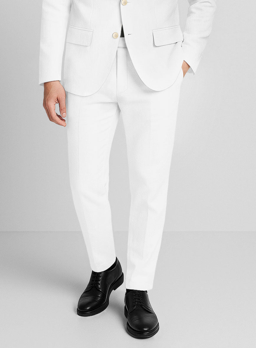 White Napoli Stretch Light Weight Cotton Pants - StudioSuits