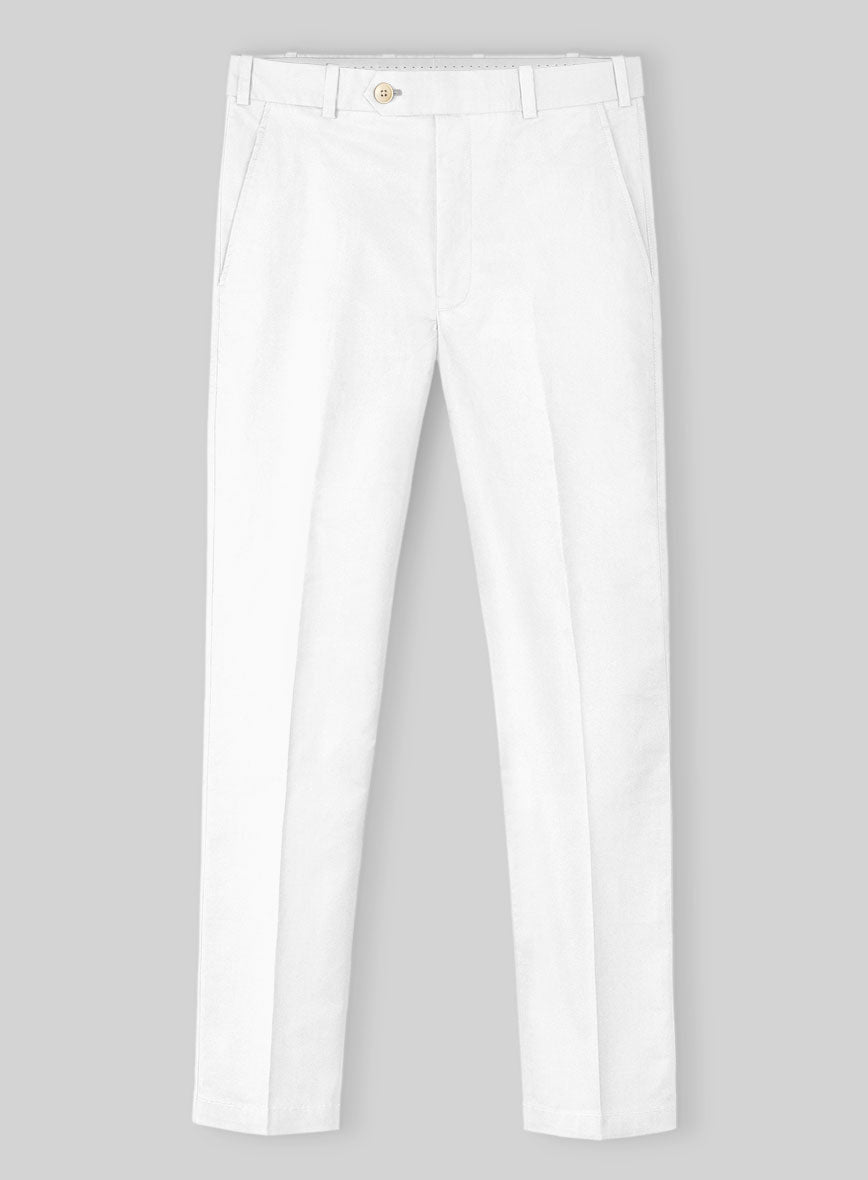 White Napoli Stretch Light Weight Cotton Pants - StudioSuits