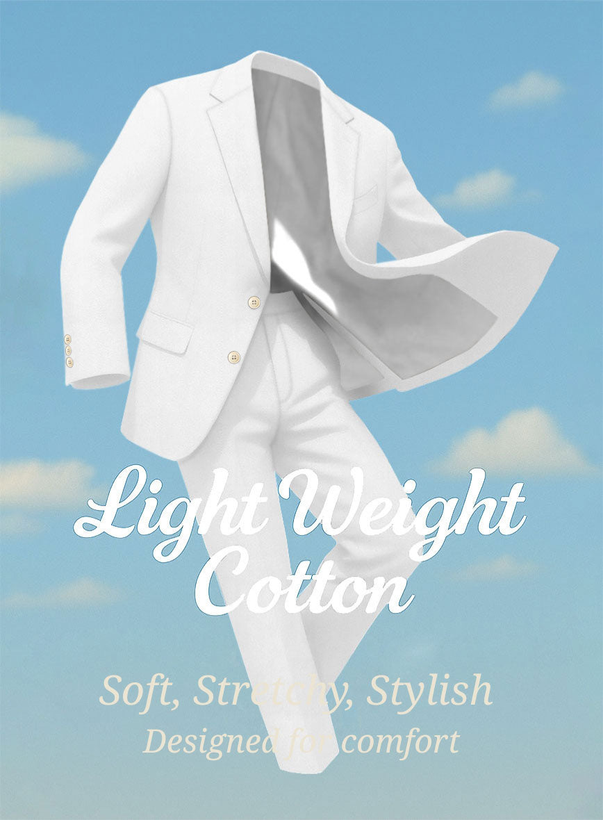 White Napoli Stretch Light Weight Cotton Pants - StudioSuits