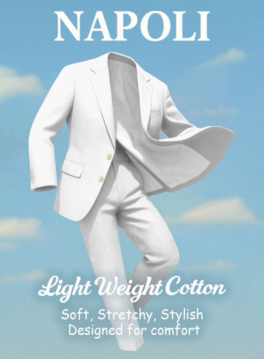 White Napoli Stretch Light Weight Cotton Pants - StudioSuits