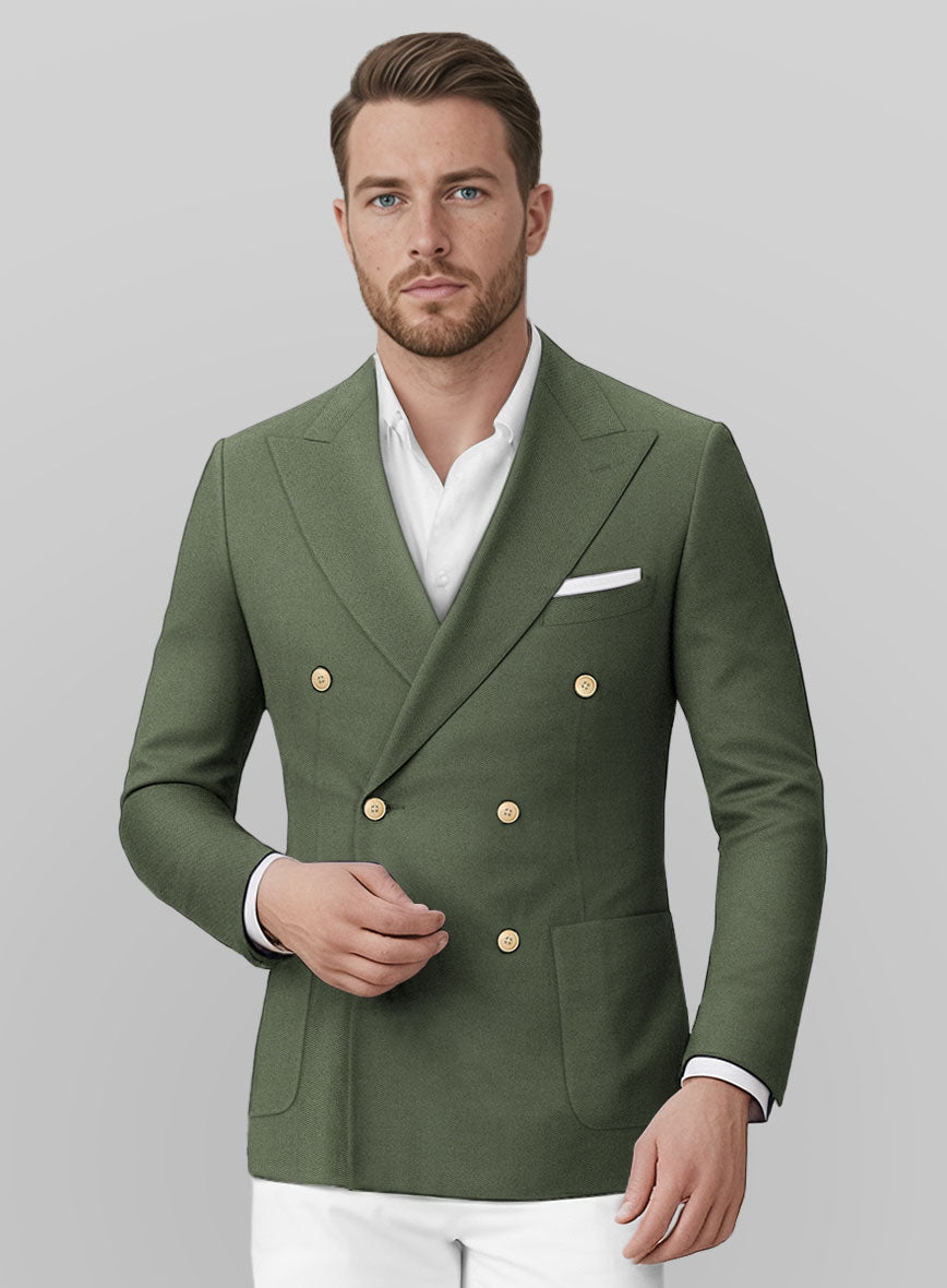 White Olive Green Cotton Double Breasted Suit - StudioSuits