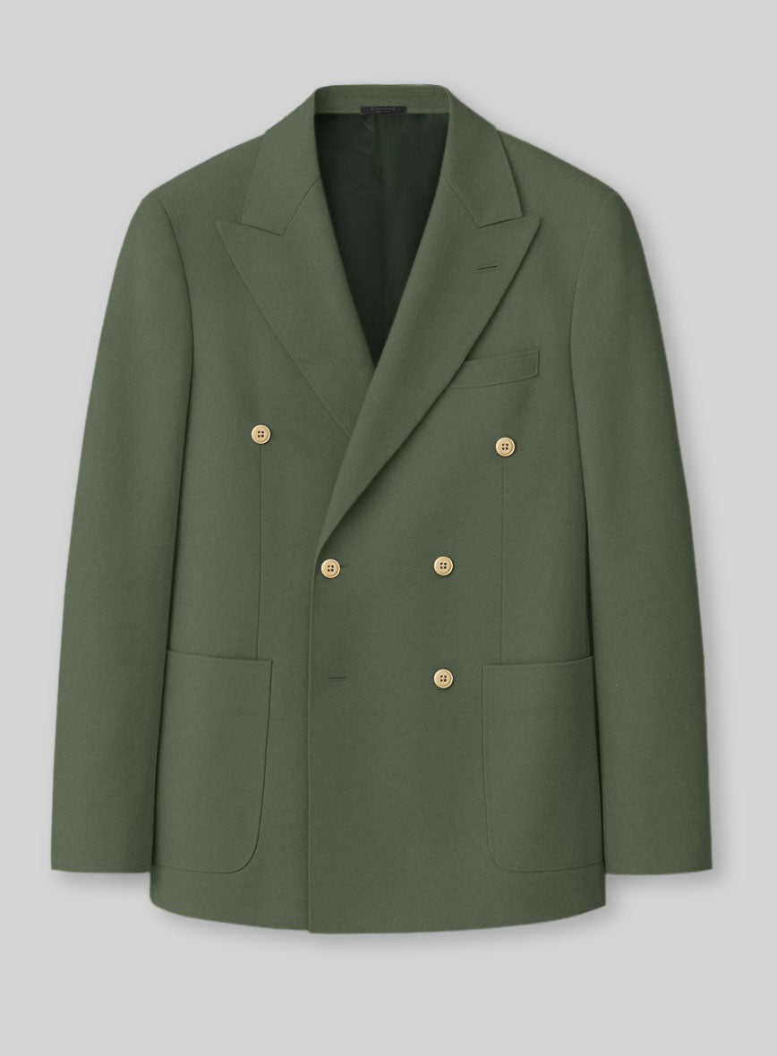 White Olive Green Cotton Double Breasted Suit - StudioSuits