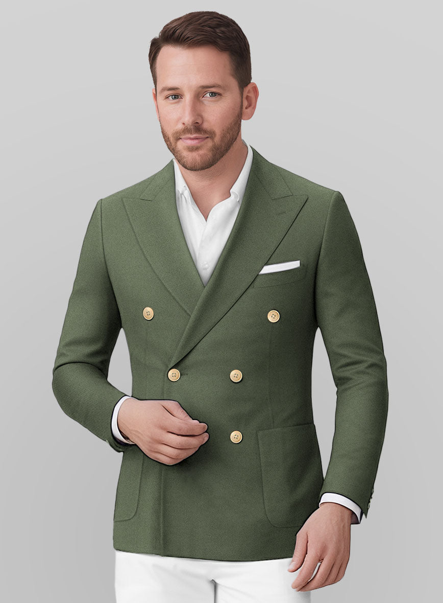 White Olive Green Cotton Double Breasted Suit