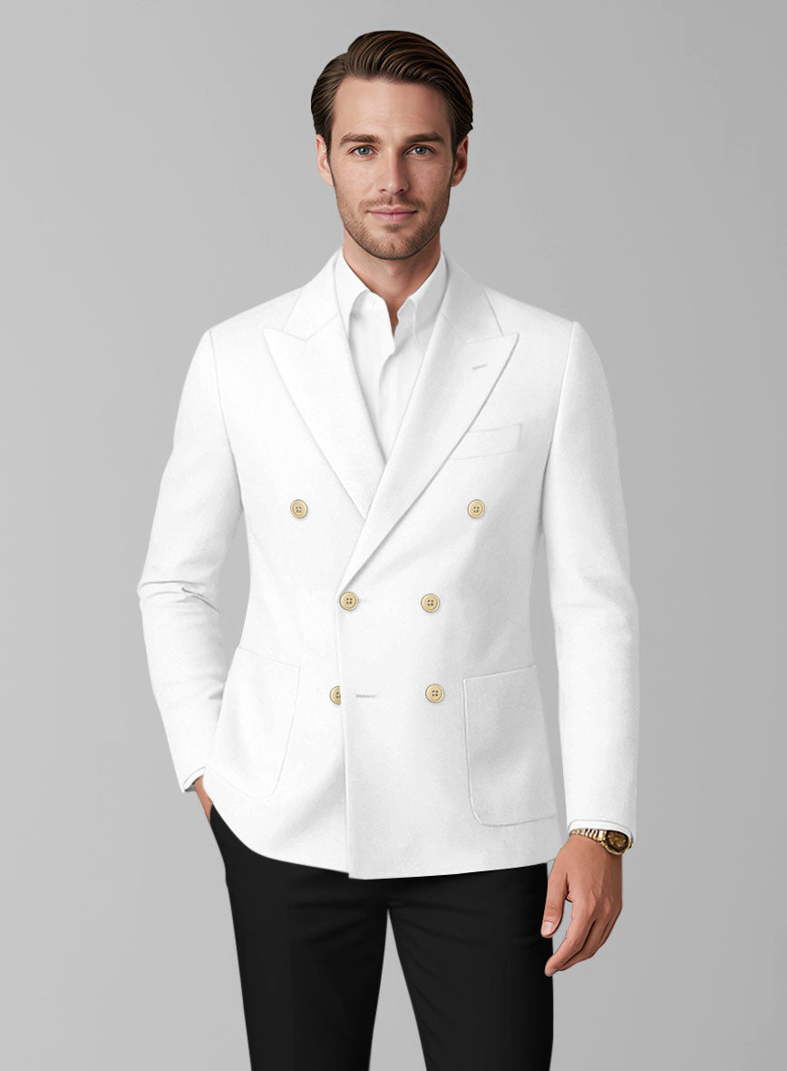White Stretch Chino Double Breasted Jacket - StudioSuits