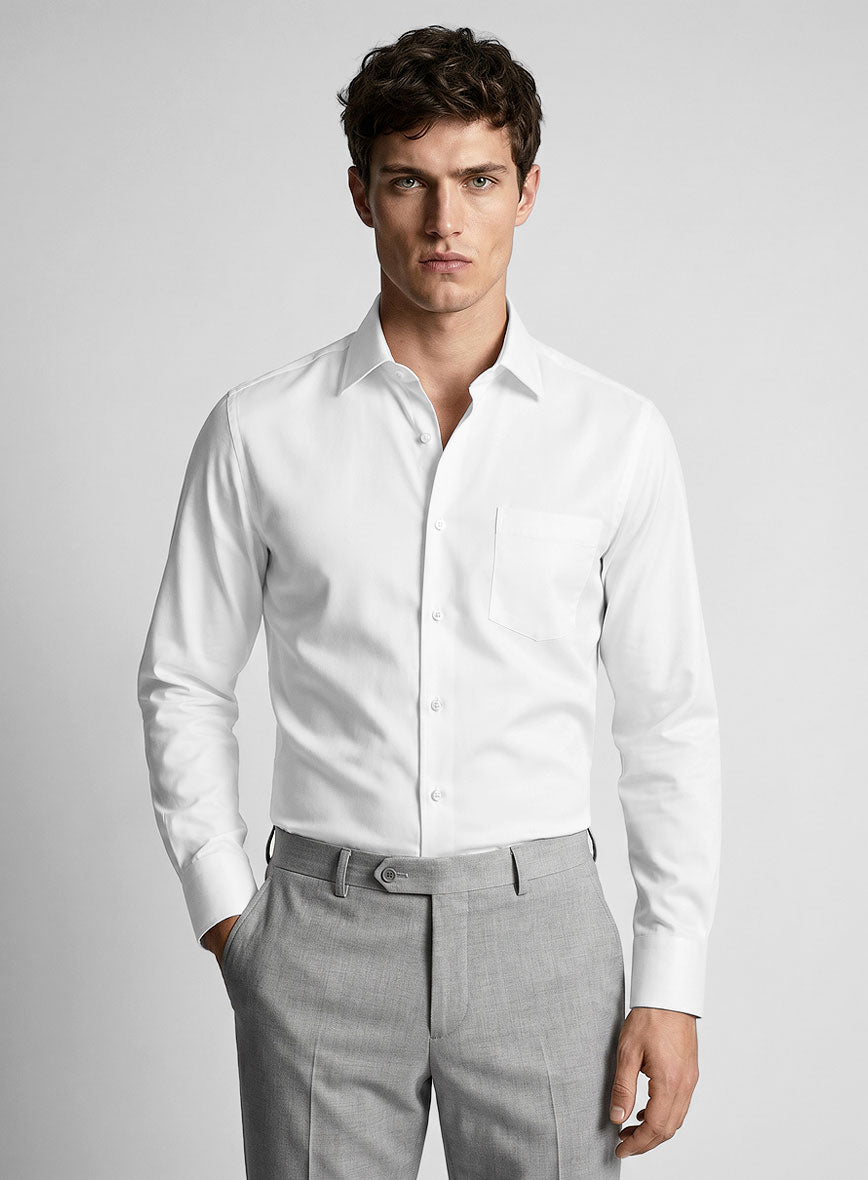 White Stretch Poplene Shirt - StudioSuits