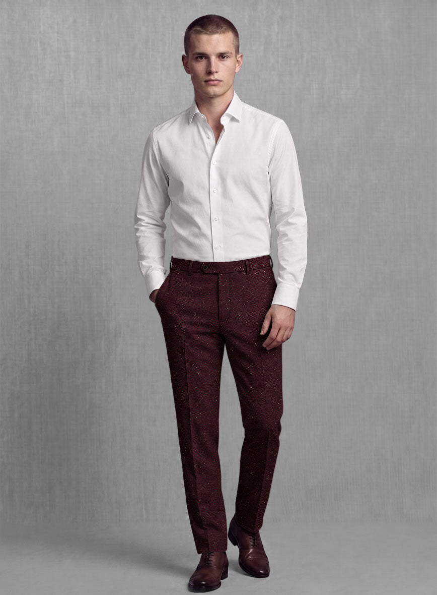Wine Herringbone Donegal Tweed Pants - StudioSuits