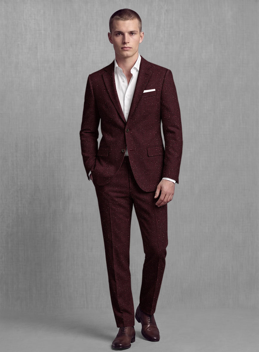 Wine Herringbone Donegal Tweed Suit - StudioSuits