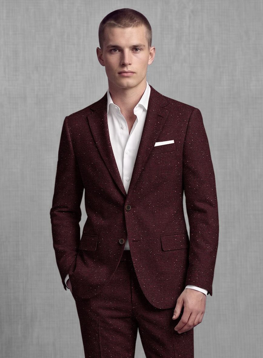 Wine Herringbone Donegal Tweed Suit - StudioSuits