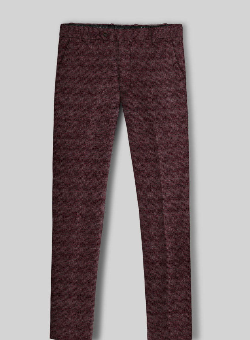 Wine Herringbone Tweed Double Breasted Suit - StudioSuits