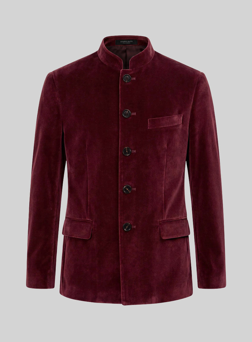 Wine Velvet Nehru Jacket - StudioSuits