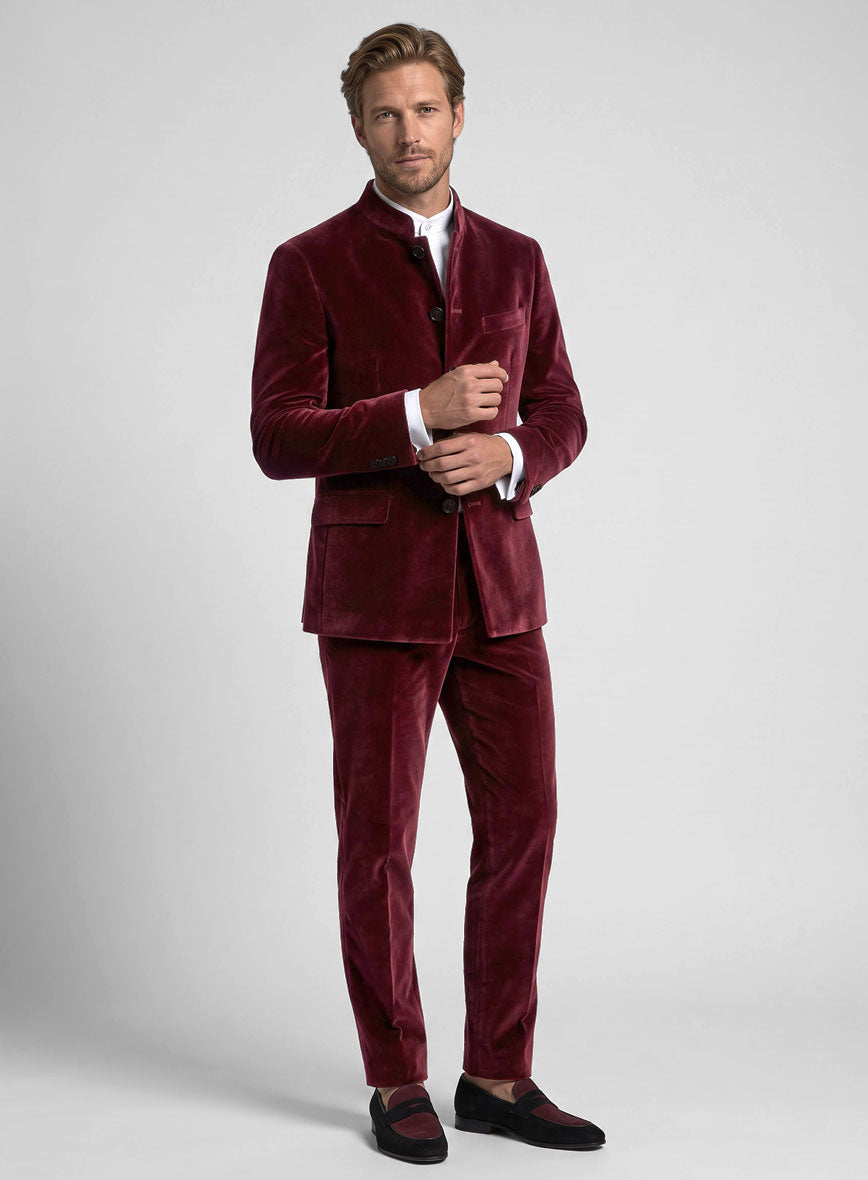 Wine Velvet Nehru Jacket - StudioSuits