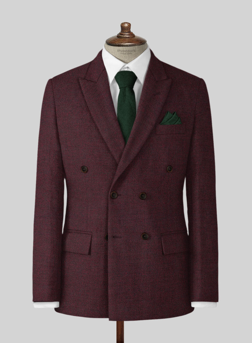 Wine Herringbone Tweed Jacket - StudioSuits