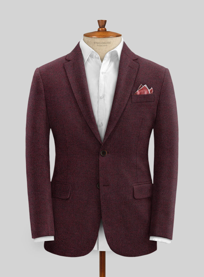 Wine Herringbone Tweed Jacket - StudioSuits