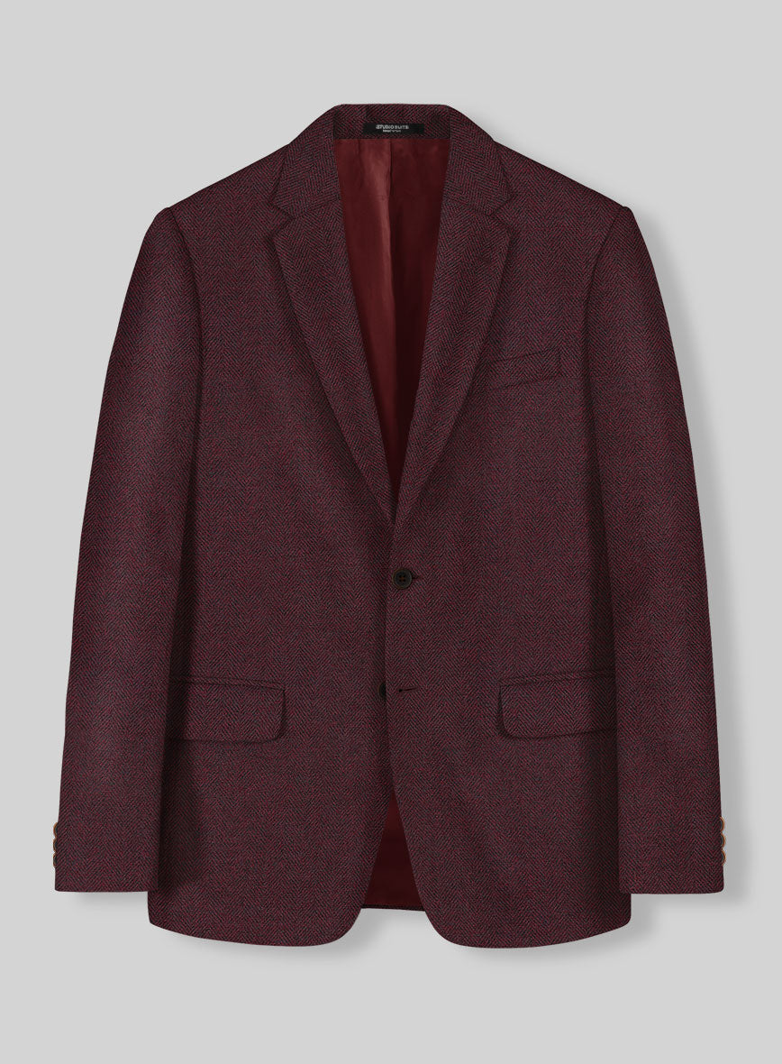 Wine Herringbone Tweed Jacket - StudioSuits