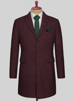 Wine Herringbone Tweed Overcoat - StudioSuits