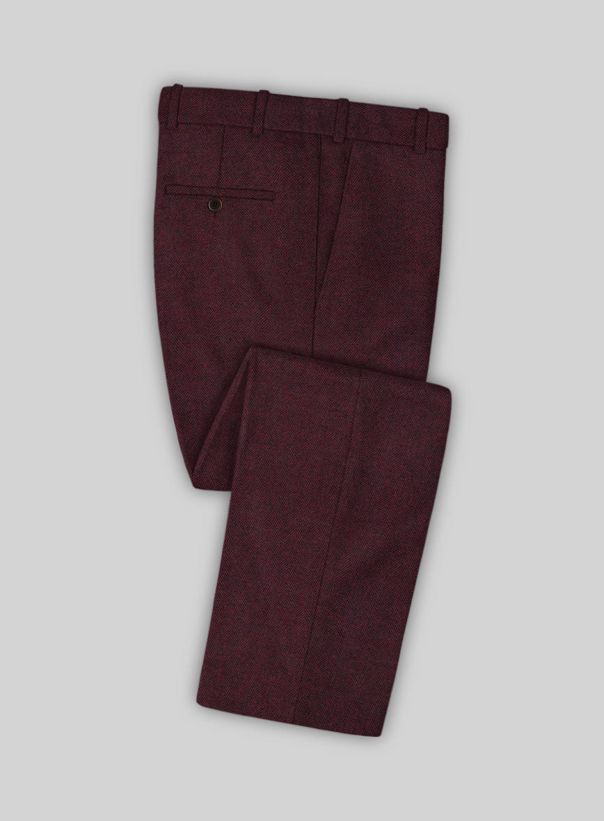 Wine Herringbone Tweed Pants - StudioSuits