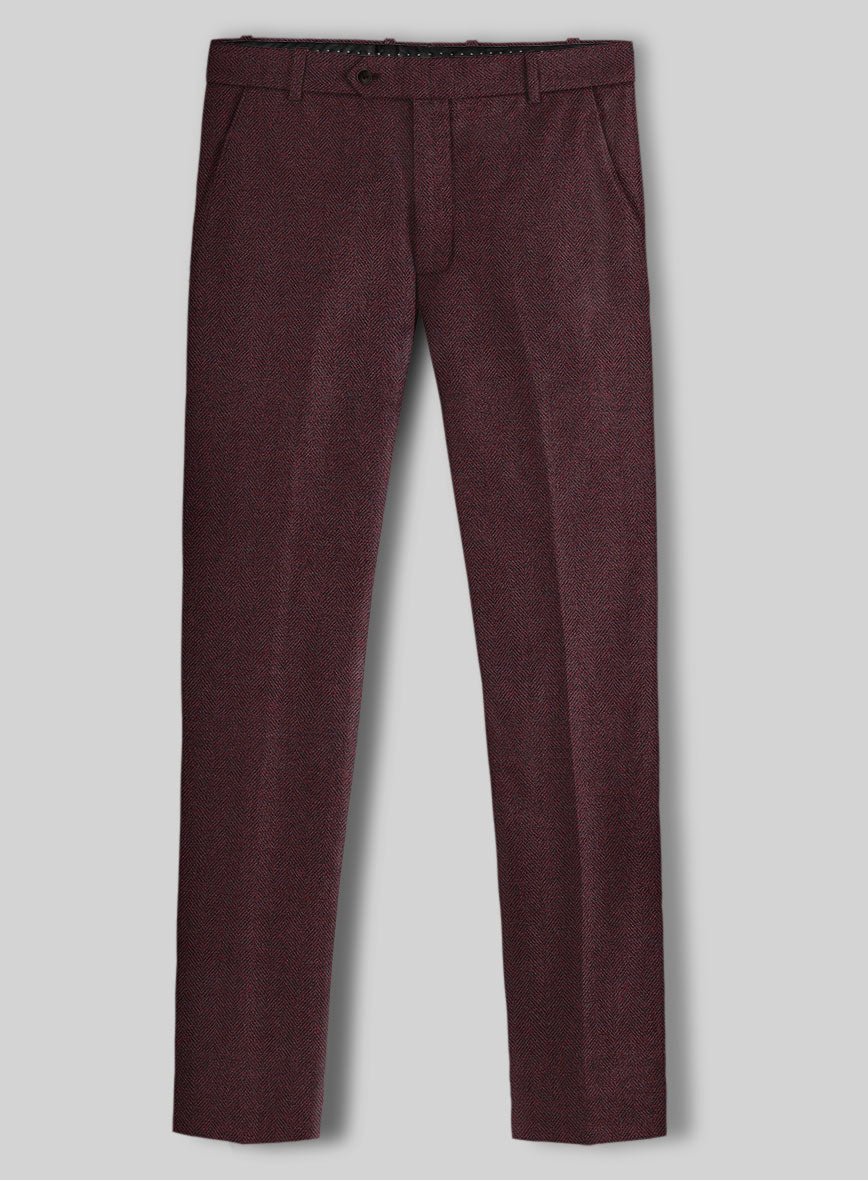 Wine Herringbone Tweed Pants - StudioSuits