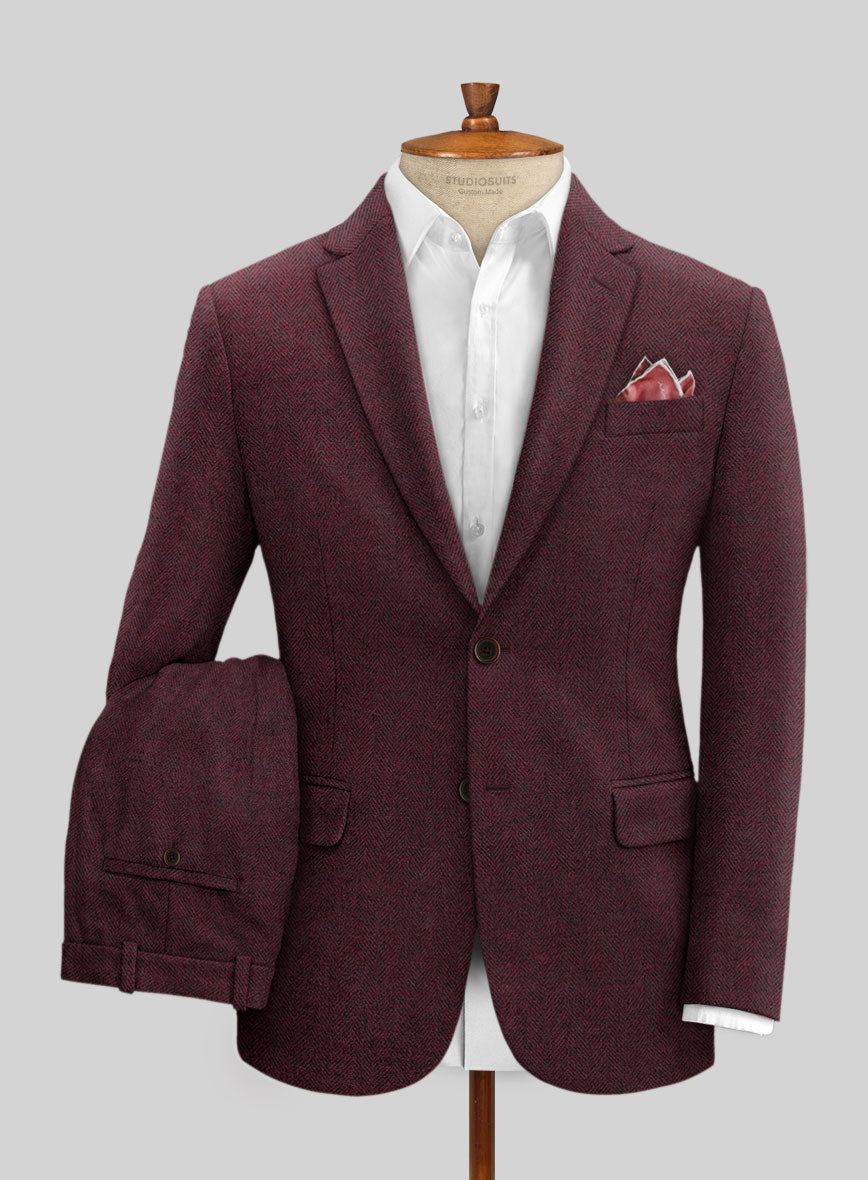 Wine Herringbone Tweed Suit - StudioSuits