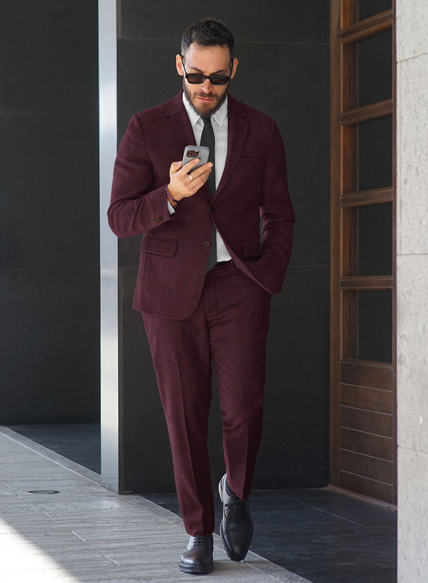 Wine Herringbone Tweed Suit - StudioSuits