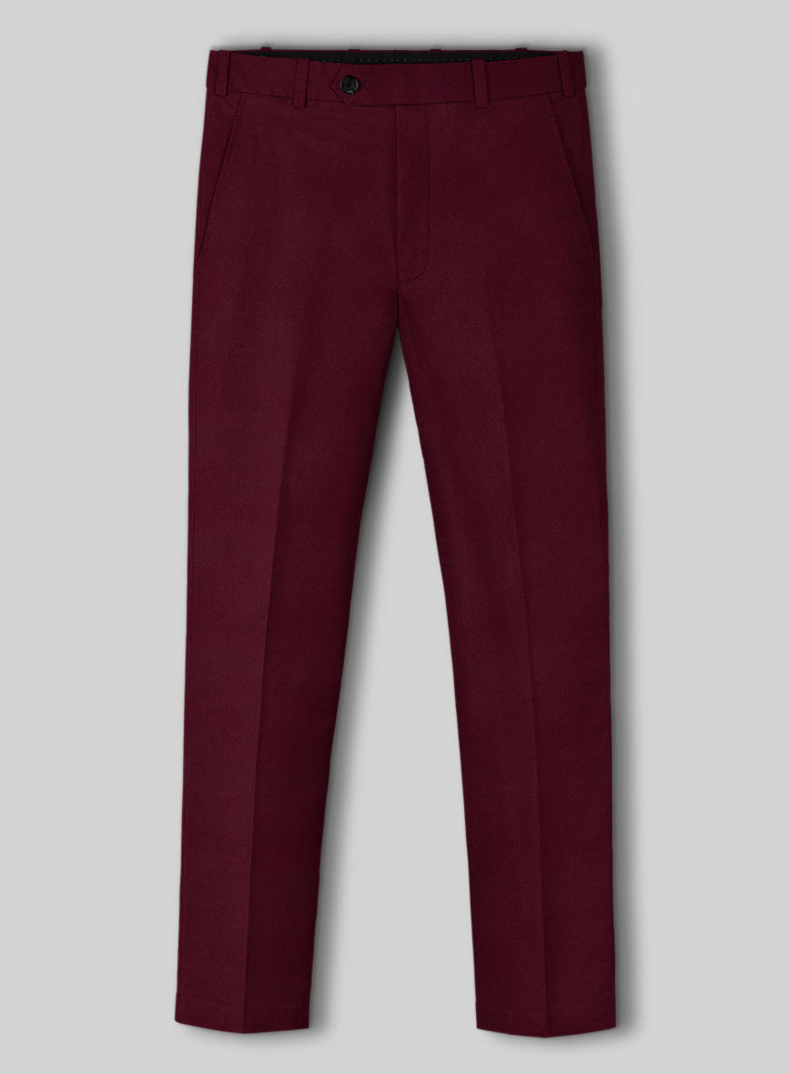 Wine Napoli Stretch Light Weight Cotton Pants - StudioSuits