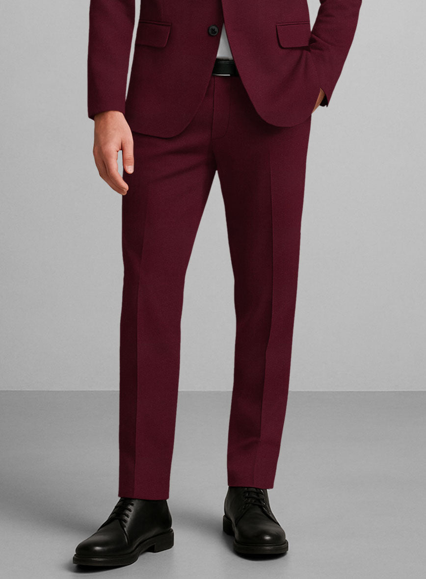 Wine Napoli Stretch Light Weight Cotton Pants - StudioSuits