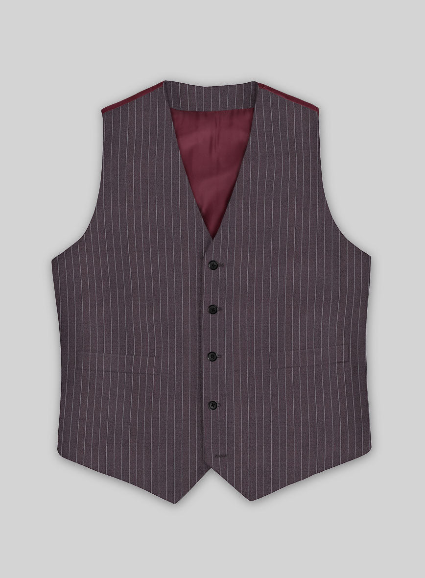 Wine Pinstripe Waist Coat - StudioSuits