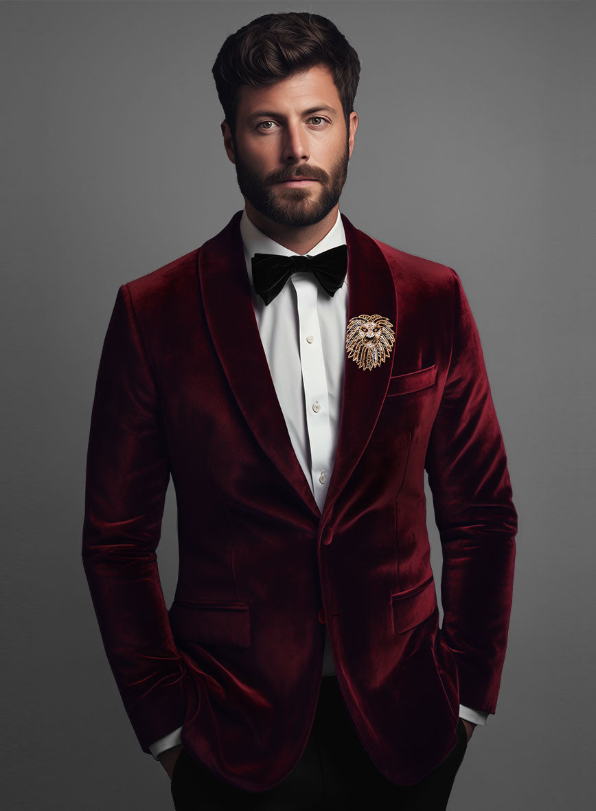 Wine Velvet Blazer - Lion Handwork - StudioSuits