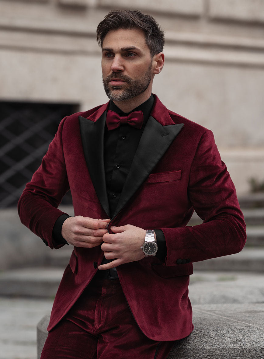 Wine Velvet Red Suede Suit Jacket Red Velvet Sports Jacket Top