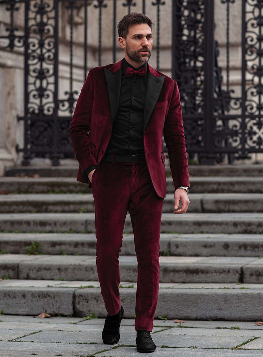 Wine Velvet Tuxedo Suit - StudioSuits