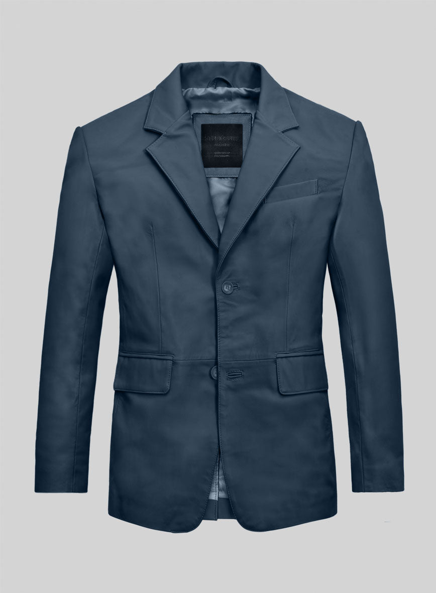 Winsor Blue Lambskin Leather Blazer - StudioSuits