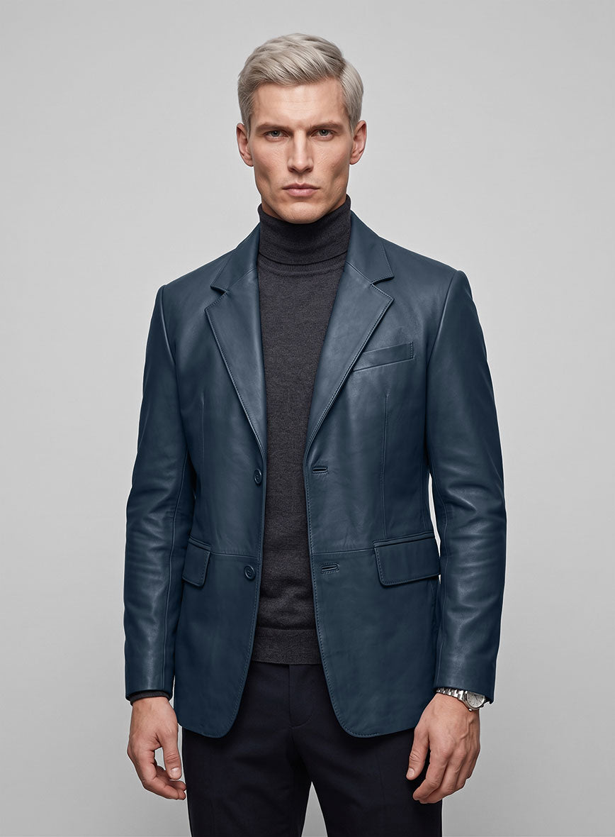 Winsor Blue Lambskin Leather Blazer - StudioSuits