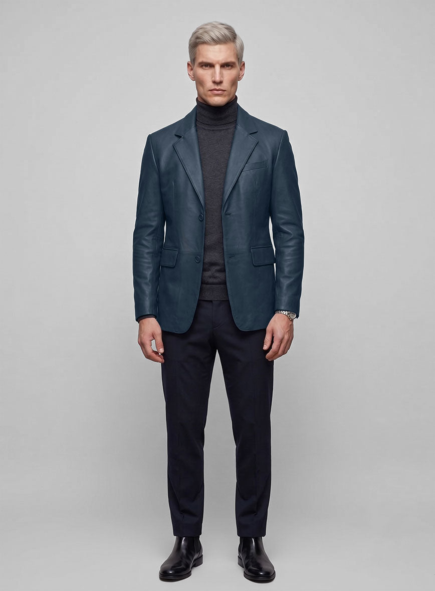 Winsor Blue Lambskin Leather Blazer - StudioSuits