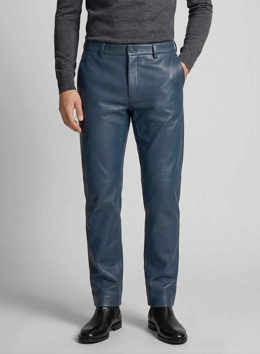 Winsor Blue Leather Trousers - StudioSuits
