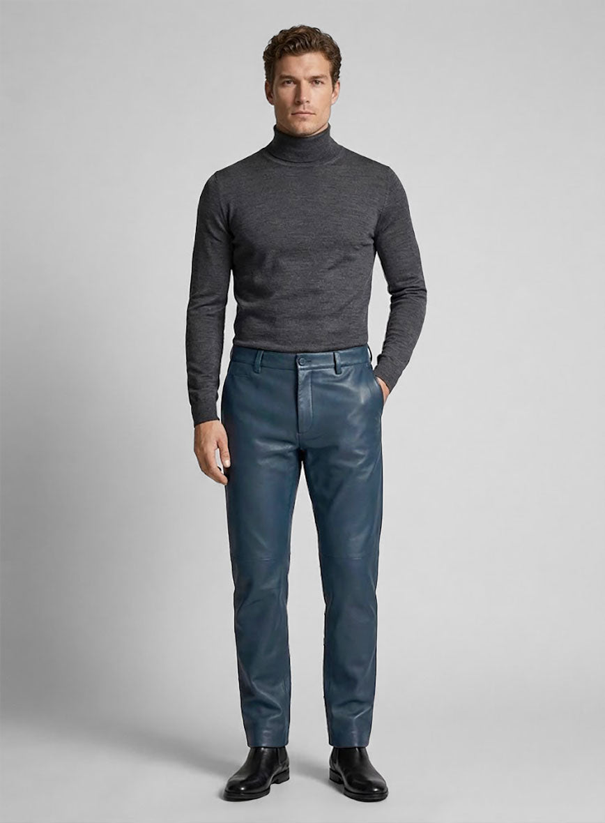 Winsor Blue Leather Trousers - StudioSuits