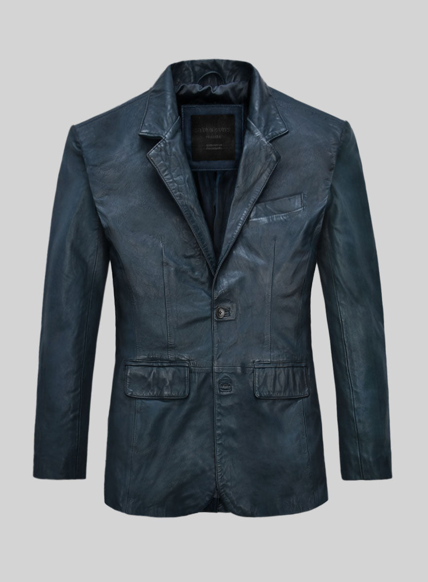Winsor Blue Washed & Wax Lambskin Leather Blazer - StudioSuits