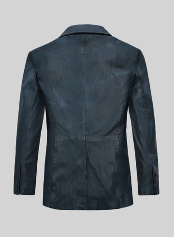 Winsor Blue Washed & Wax Lambskin Leather Blazer - StudioSuits
