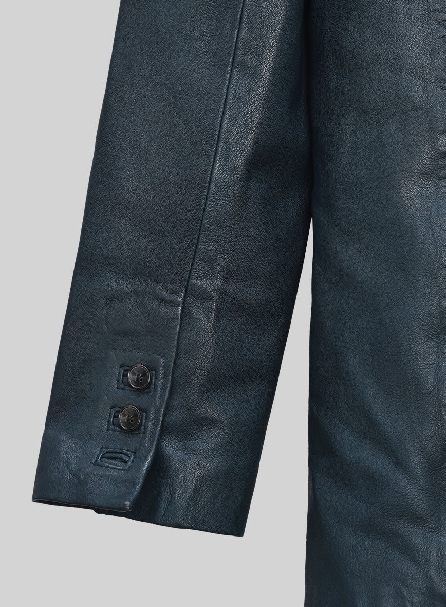 Winsor Blue Washed & Wax Lambskin Leather Blazer - StudioSuits