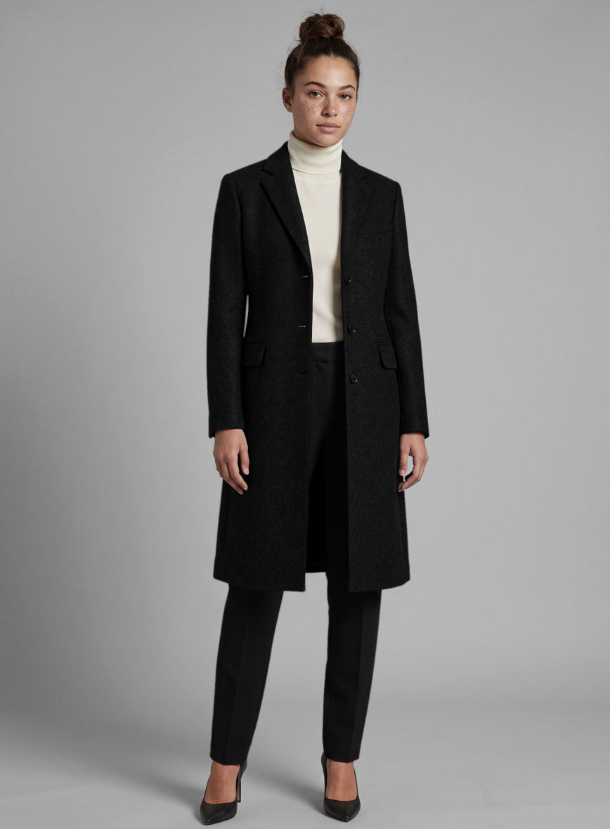 Women's Black Winter Wool Overcoat - StudioSuits