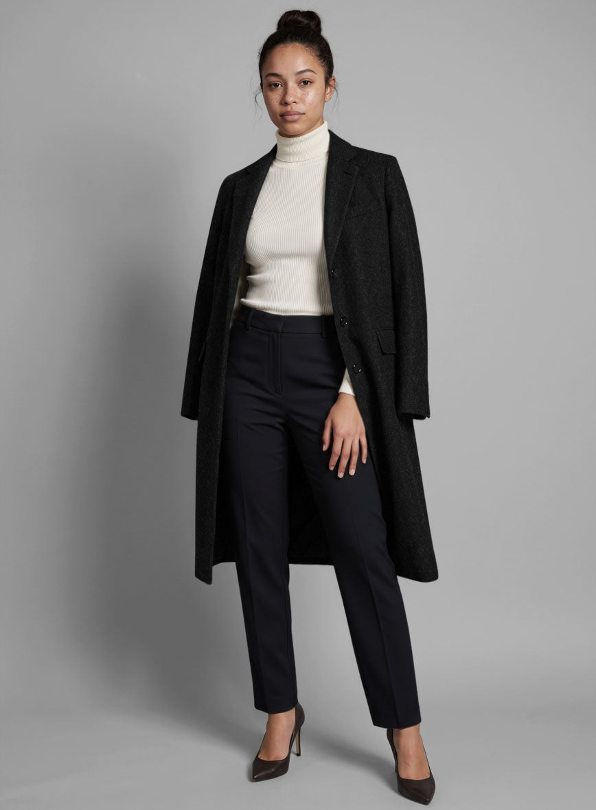 Women's Black Winter Wool Overcoat - StudioSuits