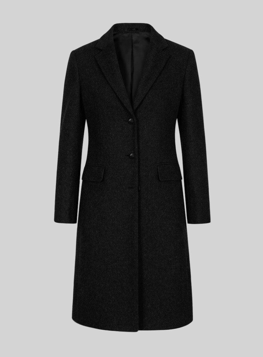 Women's Black Winter Wool Overcoat - StudioSuits