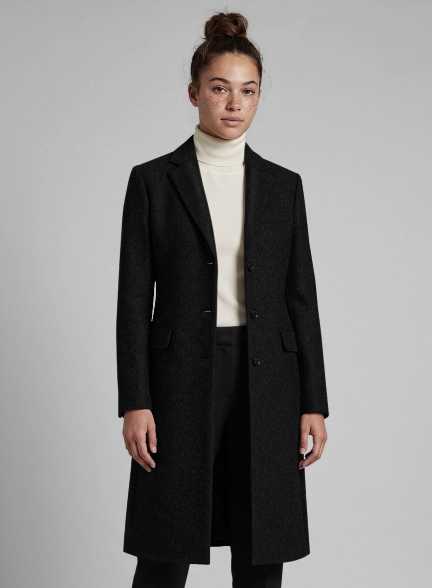 Women's Black Winter Wool Overcoat - StudioSuits