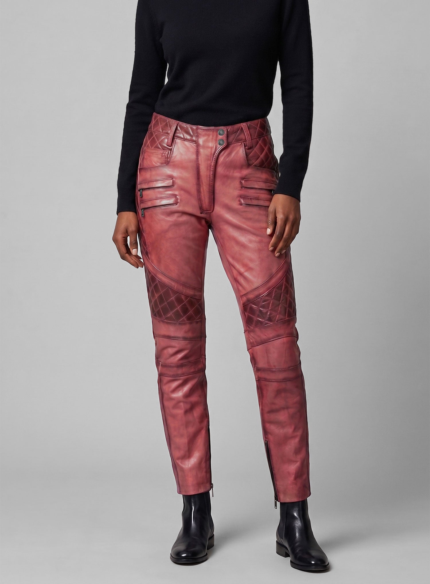 Women's Celestine Burnt Red Leather Pants - StudioSuits