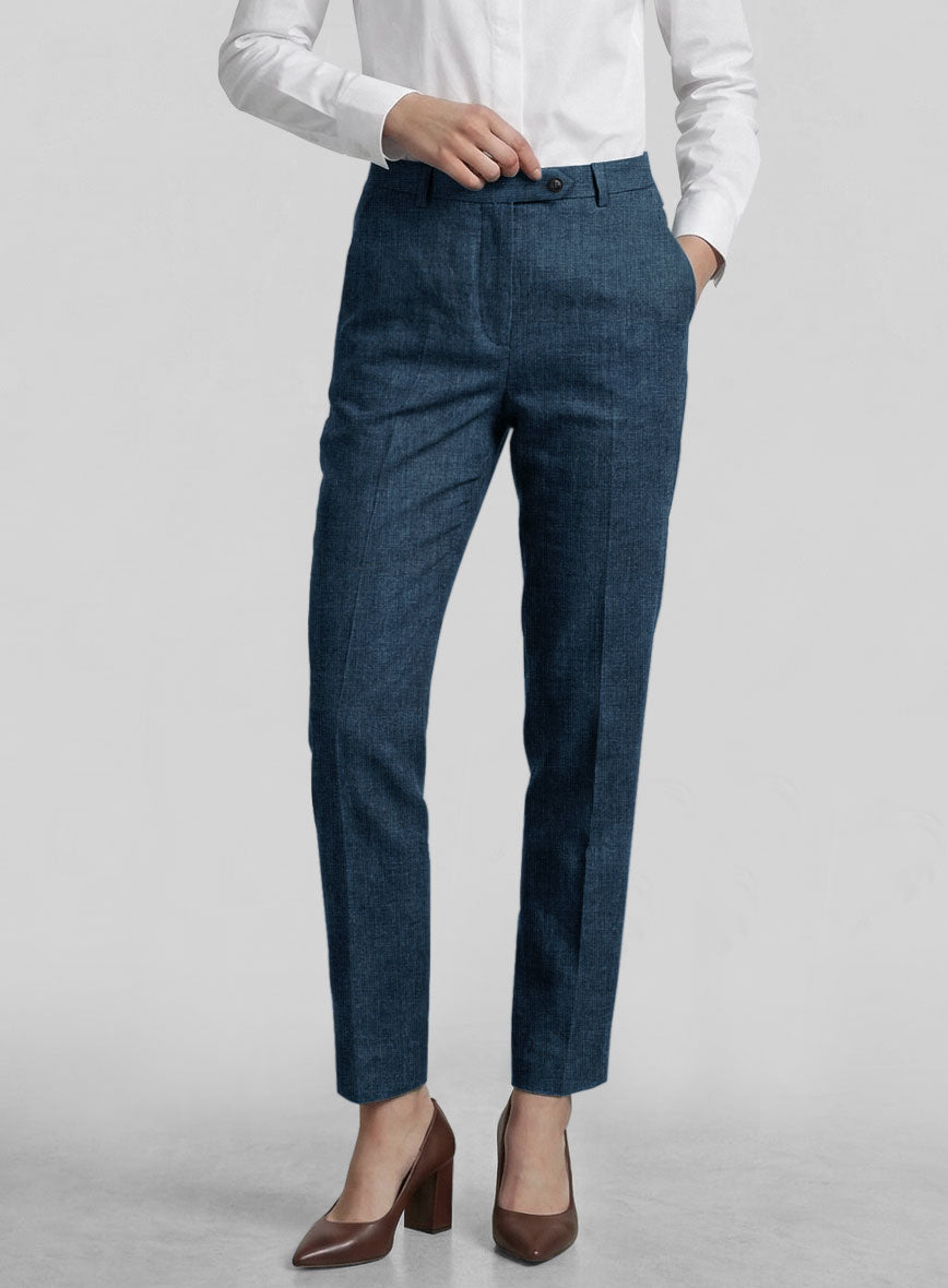 Women's Indigo Blue Linen Pants - StudioSuits